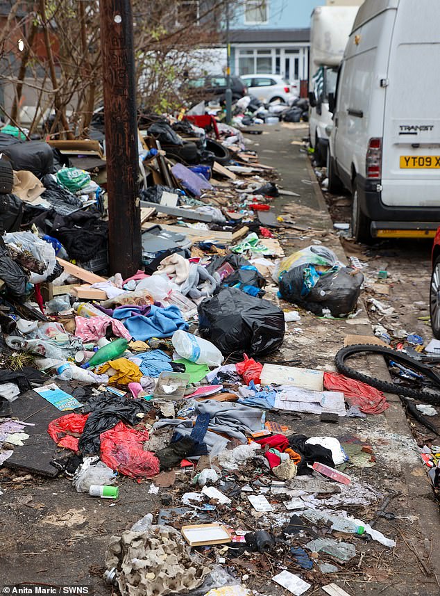 Árboles de Navidad y oropel ensucian las calles de Birmingham en medio de problemas de huelga de contenedores