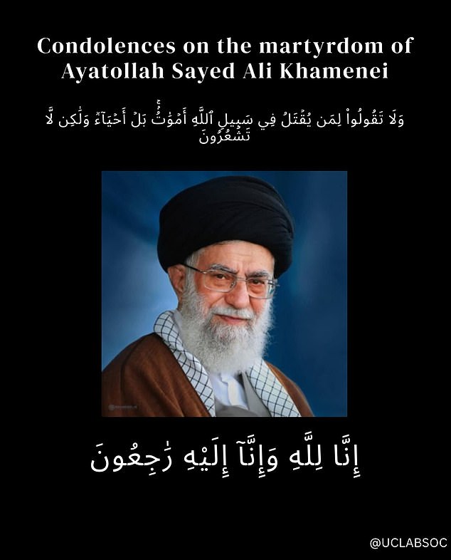 La Sociedad Islámica del University College London lamenta la muerte del ‘mártir’ Ayatollah Khamenei