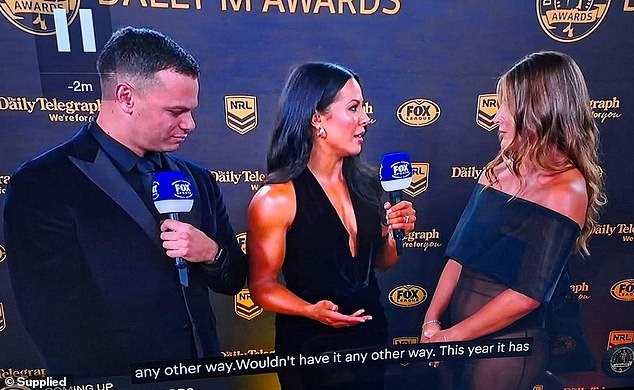 El presentador de fútbol Jake Duke revela lo que REALMENTE sucedió cuando lo ‘sorprendieron mirando a una estrella de la NRLW’ en la noche de premios más importante de la liga.