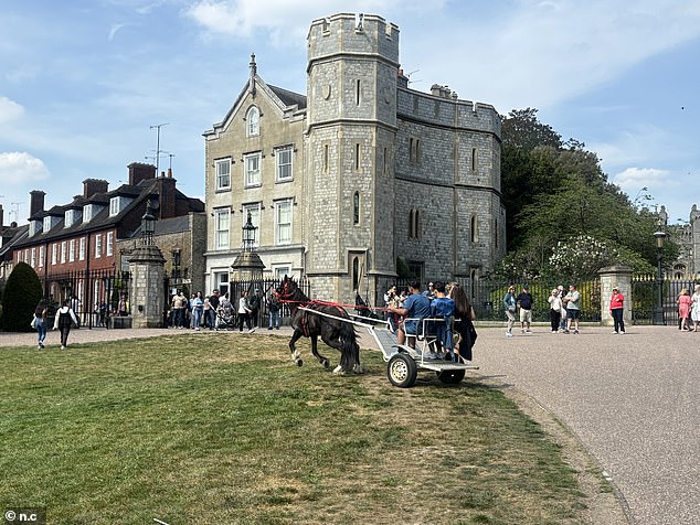 A pesar de las reglas que prohíben a los viajeros dejar sus caballos y carruajes en el querido Long Walk de la Realeza, a pocos metros del Castillo de Windsor.