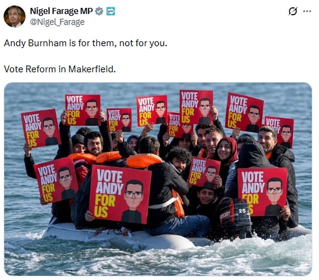 Burnham choca con Nigel Farage por un anuncio de ataque que muestra a los inmigrantes del Canal con carteles de ‘Vote Andy’