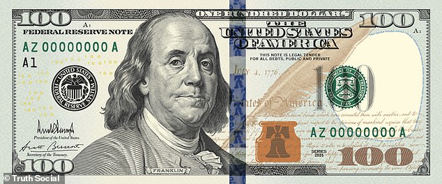 Trump compartió una foto del nuevo billete de 100 dólares con una microfunción agregada por primera vez en la historia de Estados Unidos.