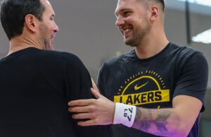 Luka Doncic Lakers usando la brisa del carril