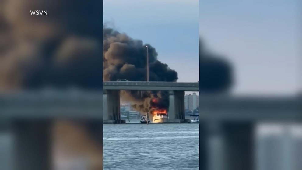 MIRAR: 2 navegantes a salvo después de que un barco se incendiara en Miami Beach