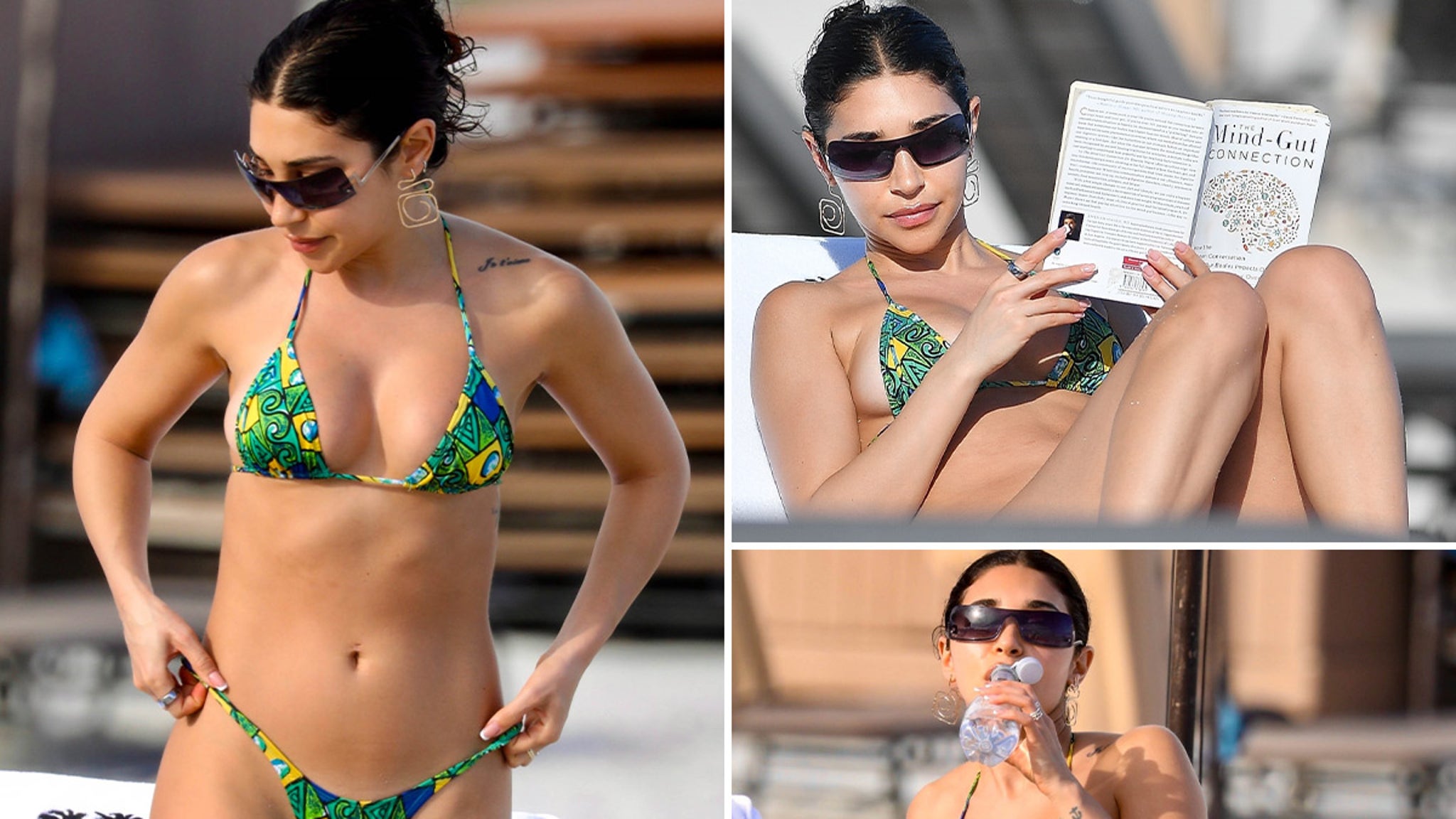 Chantel Jeffries luce un bikini de hilo mientras descansa en la playa