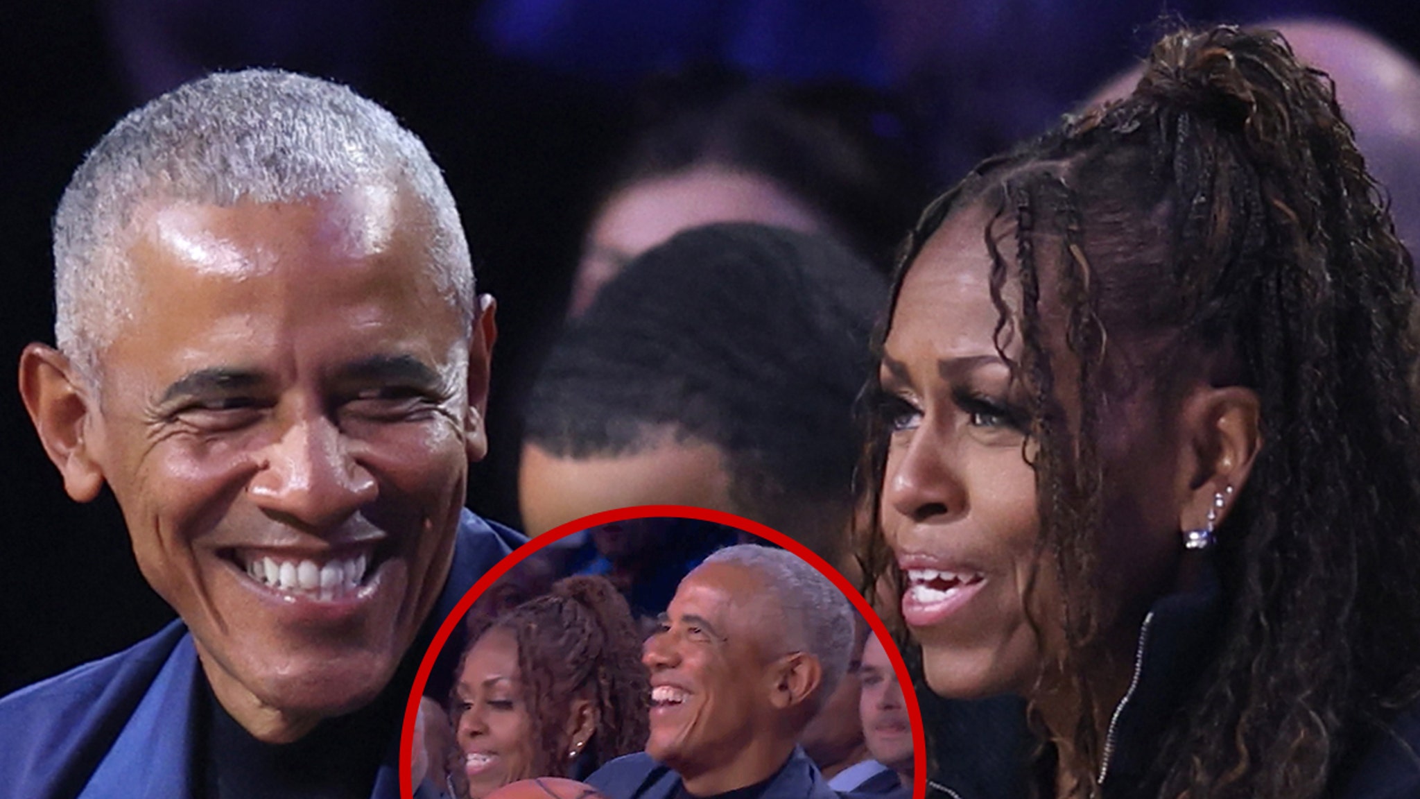 Barack Obama lanza un balón suelto en la cancha durante el Juego de Estrellas de la NBA