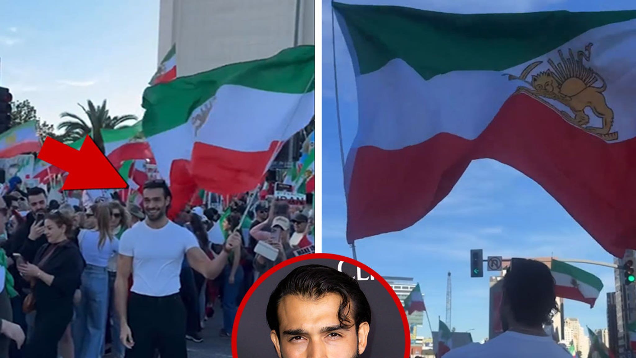 Sam Asghari representa con orgullo a Roots y ondea la bandera iraní en una protesta en Los Ángeles