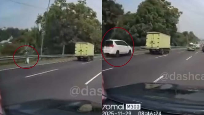 SEGUNDOS: La reencarnación de Innova ‘escabulléndose’ en el arcén de la carretera de peaje de Sipularang, choca contra un camión mientras ataca a los peatones