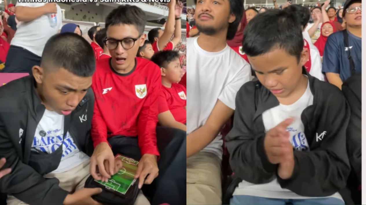 Momentos de Haru en GBK, los seguidores con discapacidad visual disfrutan del partido entre la selección nacional de Indonesia y St Kitts-Nevis