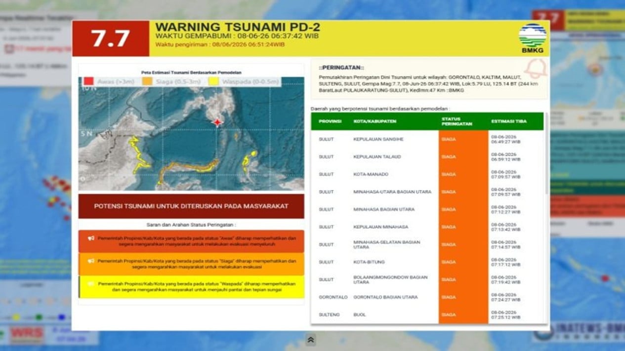 La región de Sulawesi del Norte sigue bajo alerta de tsunami y estado de advertencia después del terremoto de magnitud 7,7 que azotó Filipinas