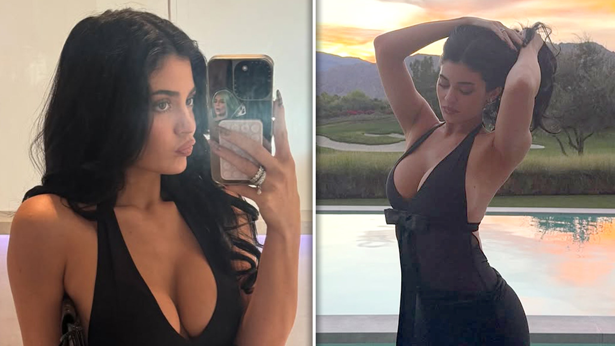 Kylie Jenner posa con un vestido negro tetona