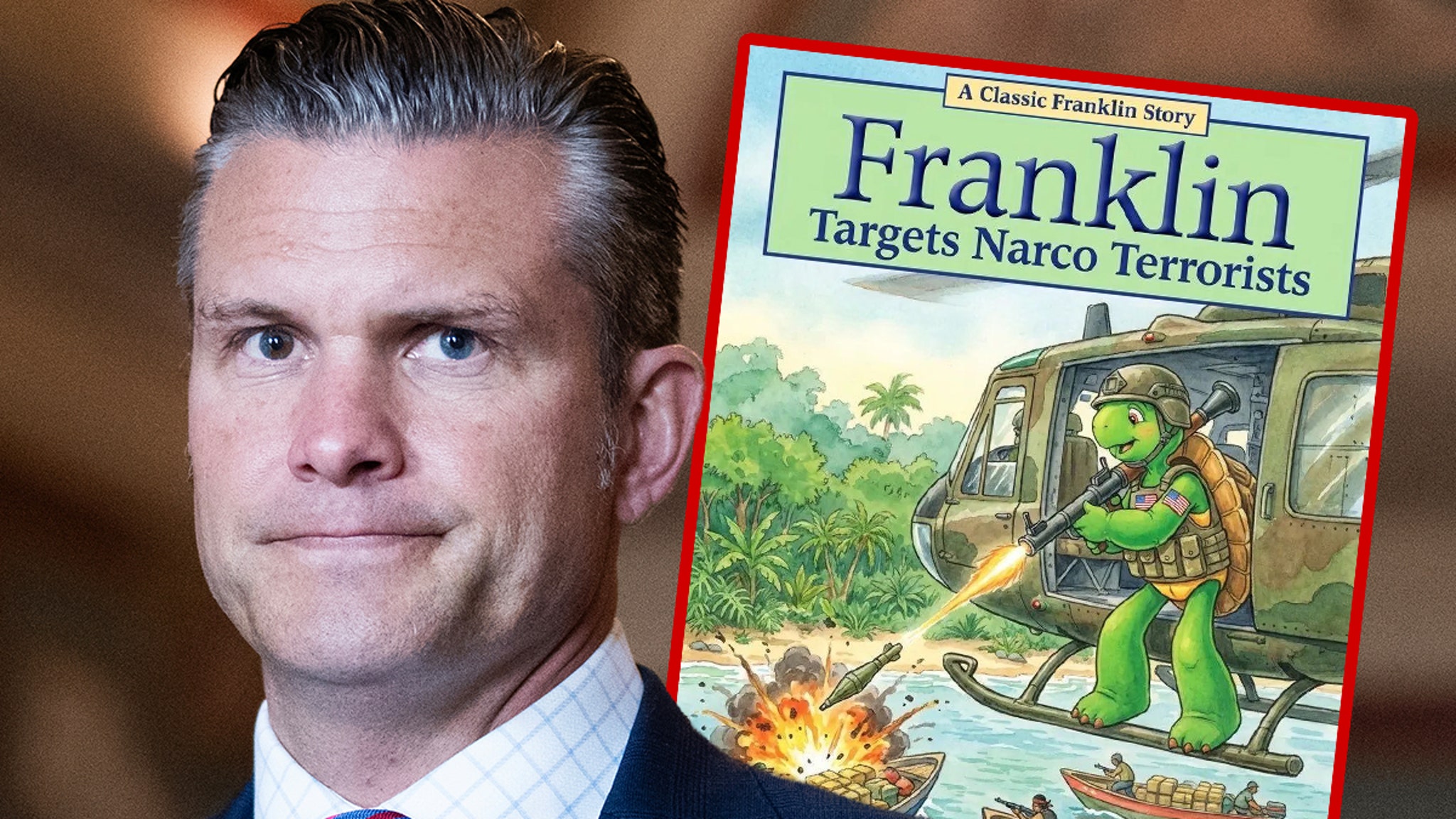 Pete Hegseth transforma a la tortuga Franklin en una máquina de matar en X Post
