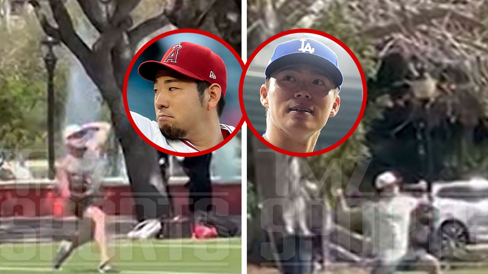 Yoshinobu Yamamoto y Yusei Kikuchi van al Miami Park para practicar lanzamientos