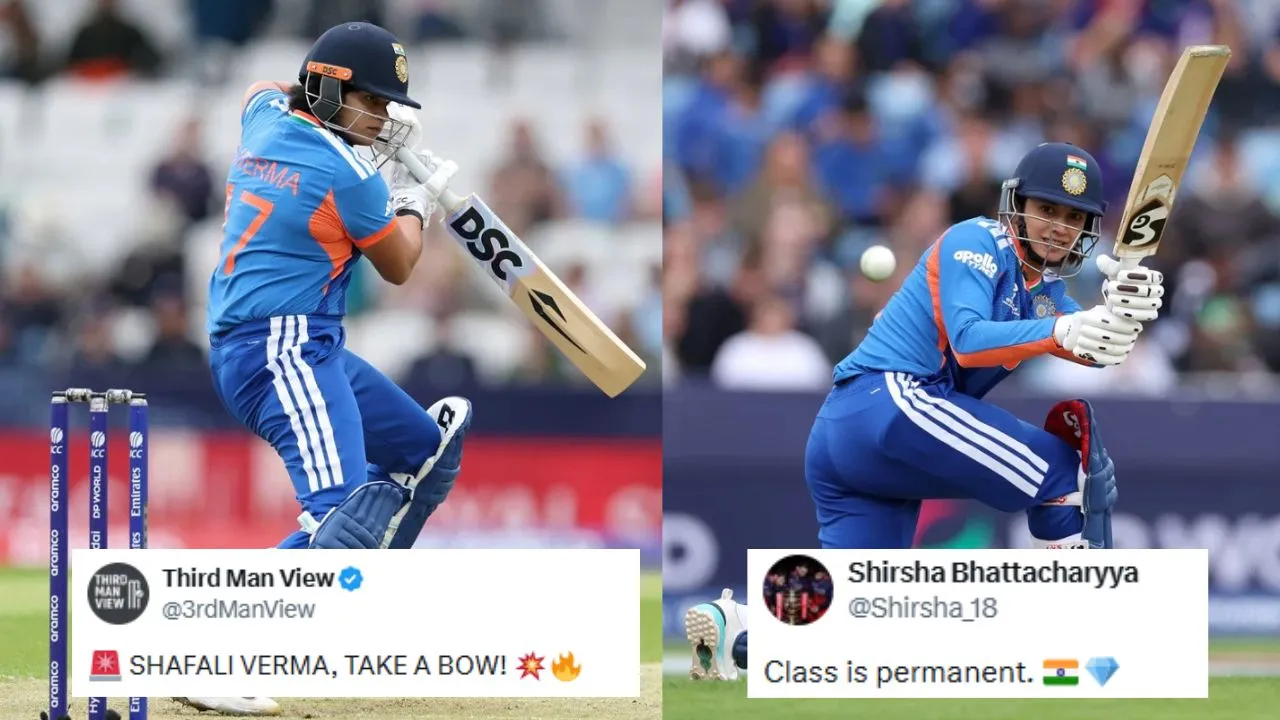Los fanáticos celebran mientras Smriti Mandhana y Shafali Verma actúan durante el enfático triunfo de la India sobre Holanda en la Copa Mundial Femenina T20.