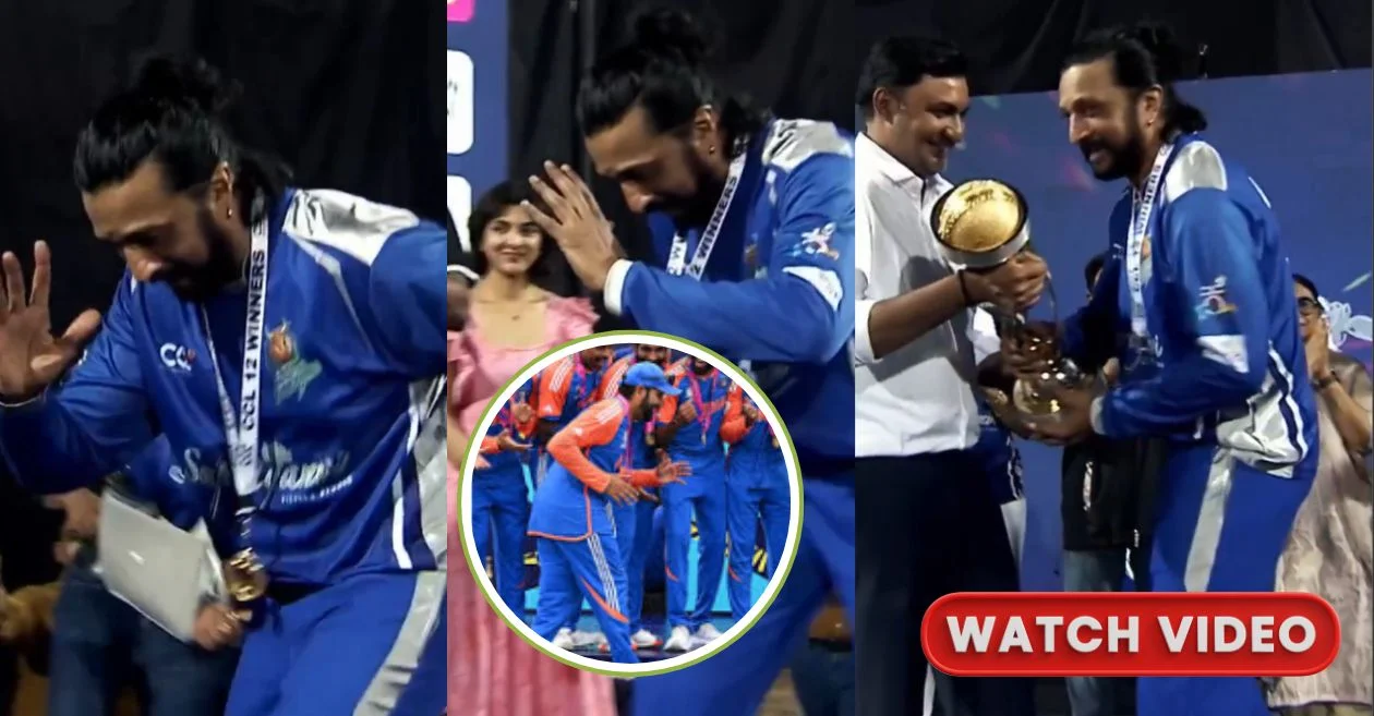 MIRAR: Kichcha Sudeep recrea la ‘caminata robótica’ de Rohit Sharma mientras los Karnataka Bulldozers ganan el título de la CCL 2026