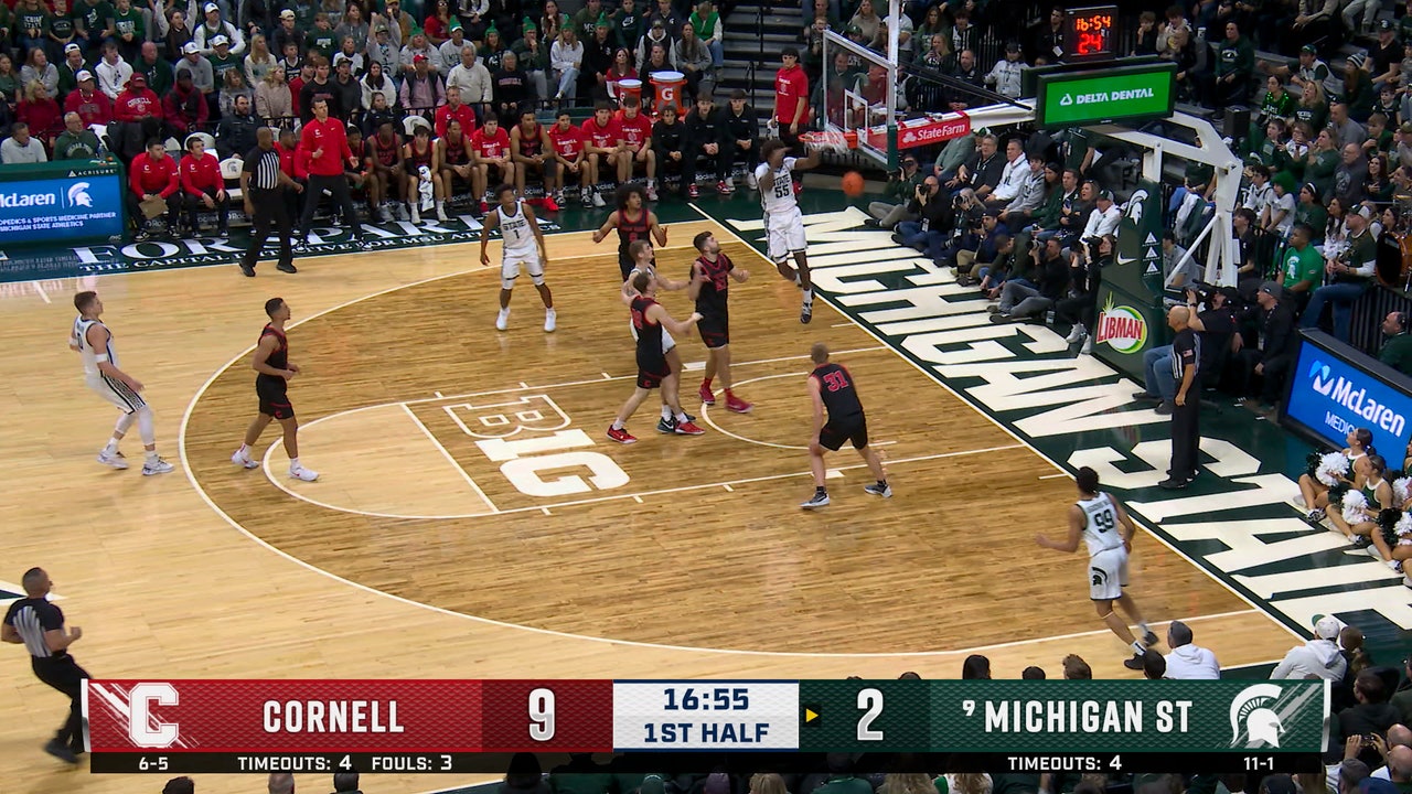 Jeremy Fears de Michigan State encuentra a Coen Carr para FUERTE alley oop contra Cornell