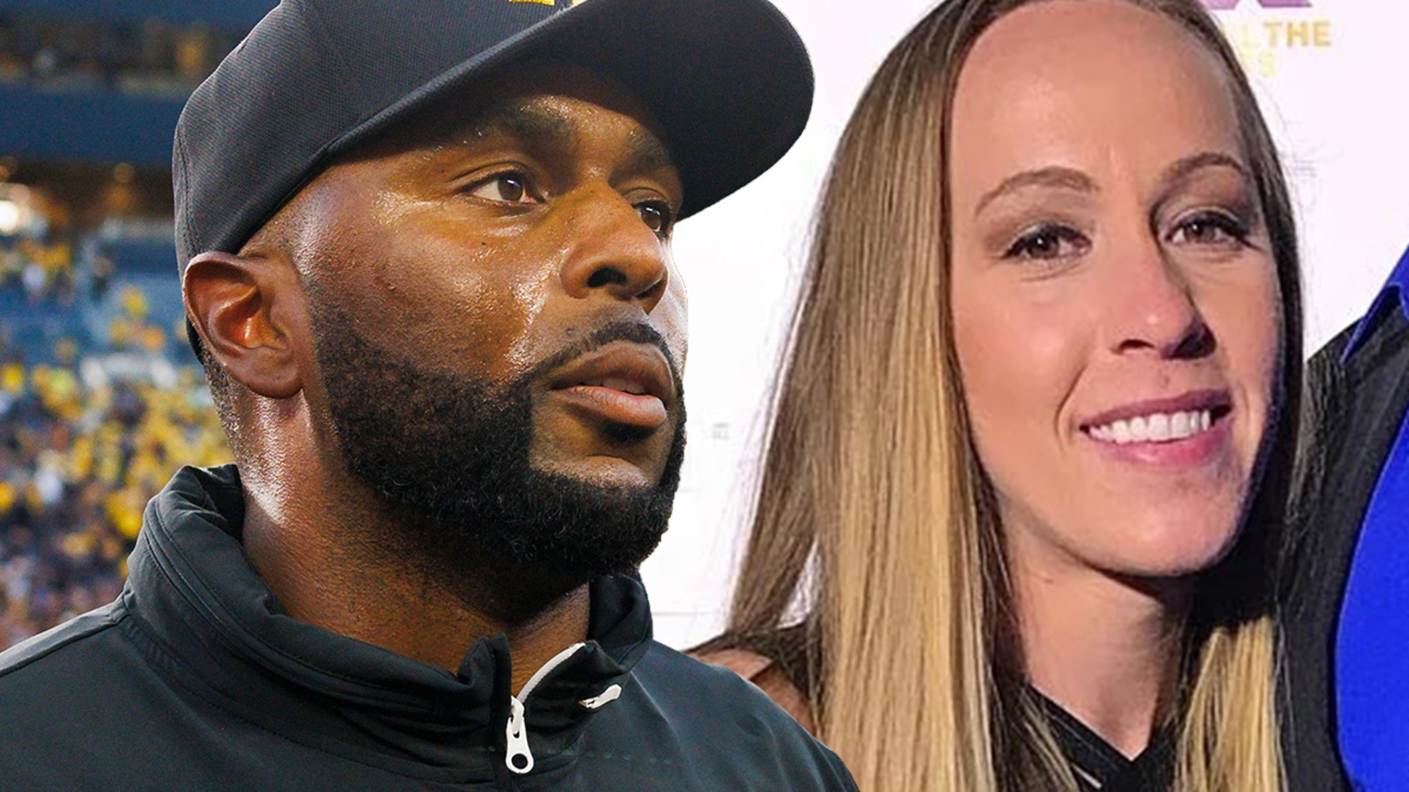 Sherrone Moore y su esposa llegan de la mano al tribunal para una audiencia probatoria