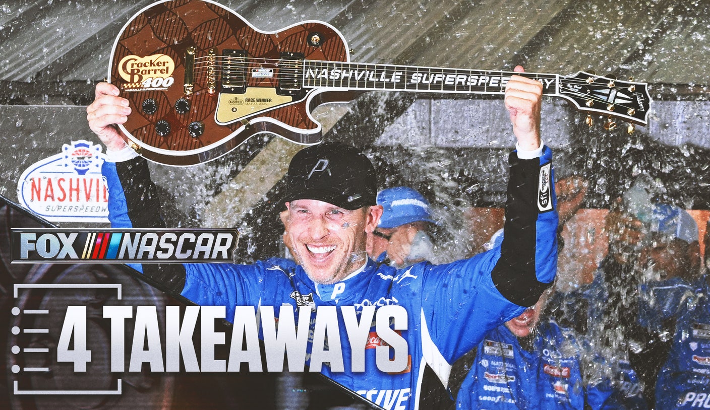 4 conclusiones de Denny Hamlin al arrebatarle la victoria a Christopher Bell en Nashville