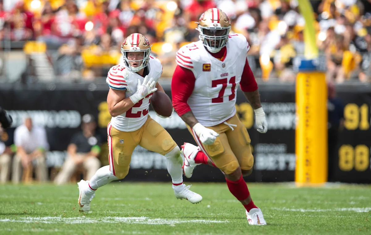Los 49ers brindan actualizaciones sobre Trent Williams, George Kittle y Christian McCaffrey, quien califica una nueva dolencia de espalda como “no grave” antes del enfrentamiento contra los Seahawks.