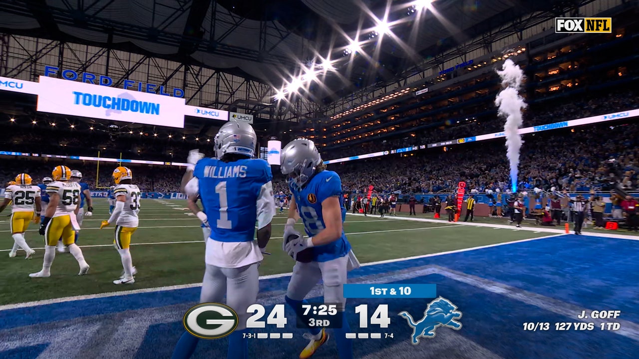 Jared Goff de los Lions encuentra a Isaac TeSlaa para un touchdown de 17 yardas contra los Packers | Lo más destacado de la NFL