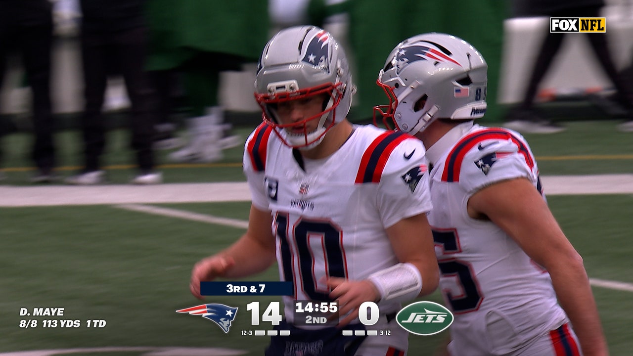 Drake Maye encuentra a Rhamondre Stevenson para un touchdown de 22 yardas, ampliando la ventaja de los Patriots sobre los Jets | Lo más destacado de la NFL