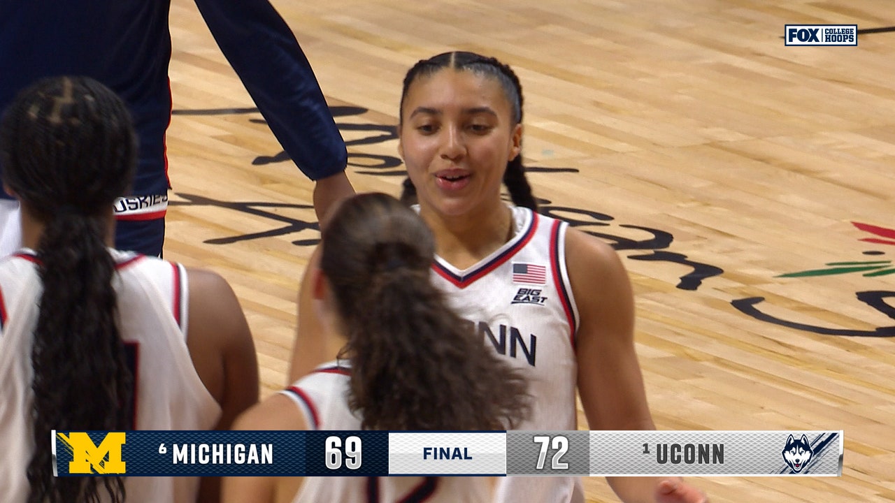 UConn fuerza una parada crucial para mantener a raya al No. 6 Michigan, ganando 72-69