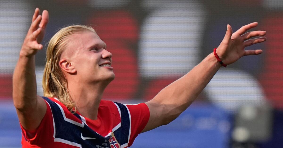 El noruego Erling Haaland se fue del Mundial con 7 goles y un mapache de peluche